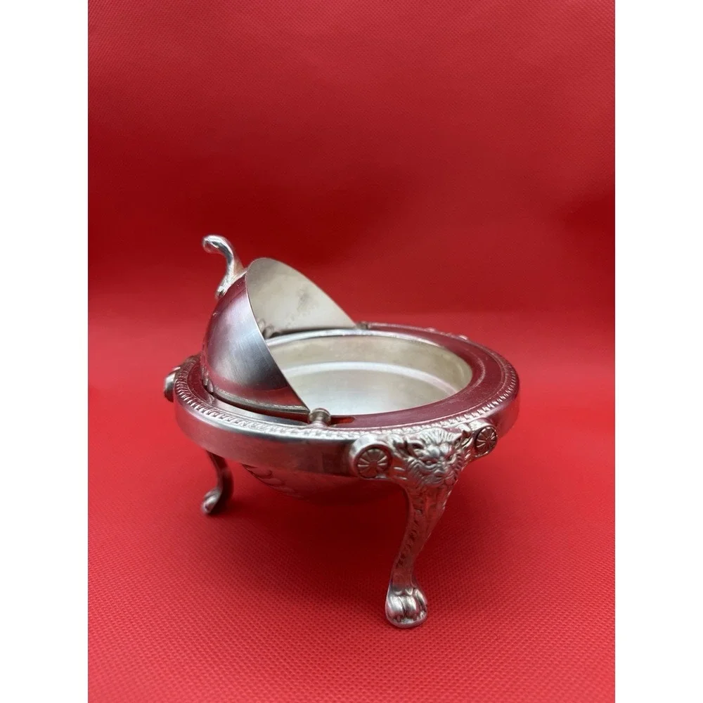 1883 FB Rogers Silver Co 273 Roll Top Caviar Butter Dish Server Lion Head Footed